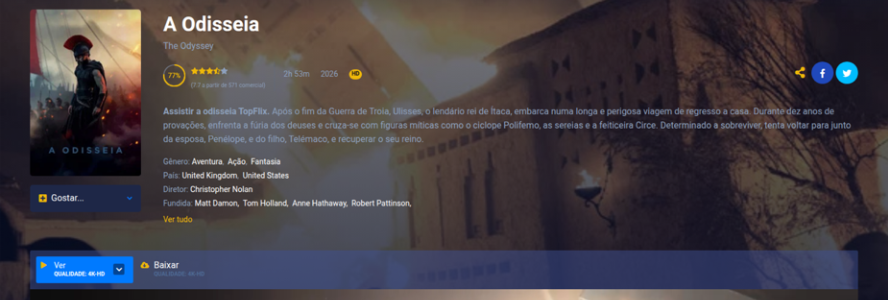 Assistir "A Odisseia" de graça? Cibercriminosos usam falso player do filme para roubar dados de brasileiros